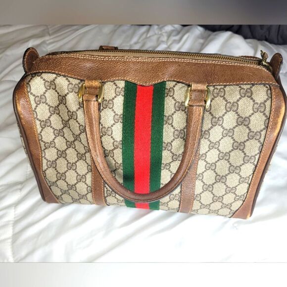 Gucci Supreme Sherry Line Web Monogram Boston Bag. - Picture 3 of 14